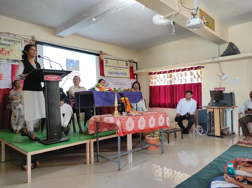 Advocate Archana Chikorde conducting a legal awareness event for women and girls on good touch bad touch, child safety, POCSO Act, women’s rights, and legal protection