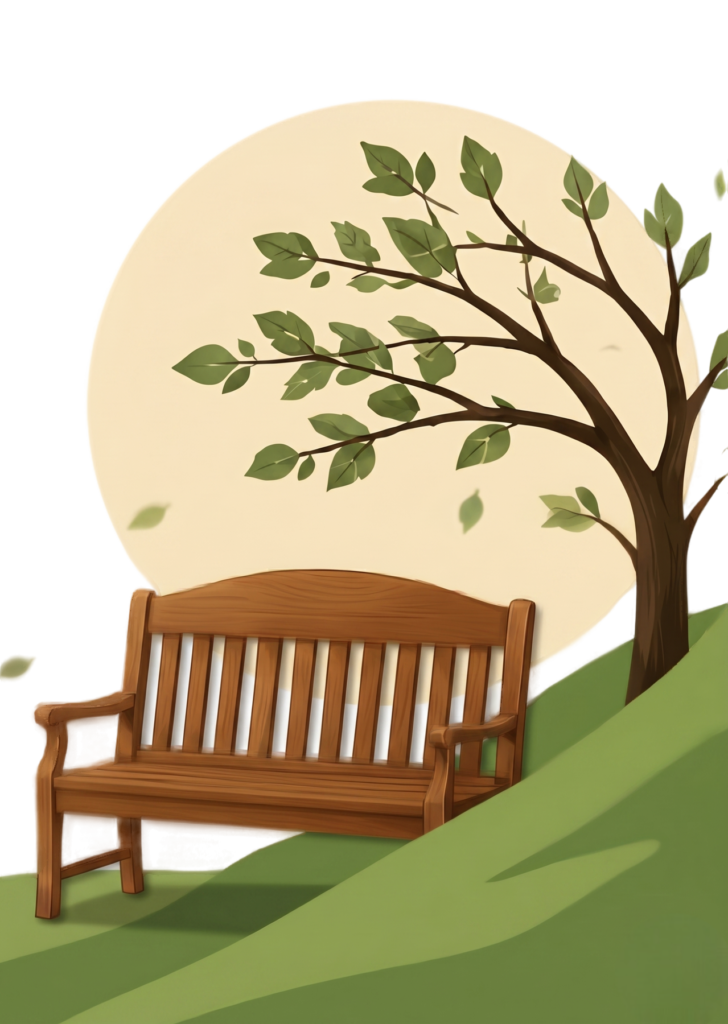 Senior citizen legal support awareness image featuring a peaceful garden with a wooden bench and tree, representing legal protection for elderly people, property and financial matters, senior rights, elderly women’s rights, healthcare-related legal guidance, and confidential consultation by Advocate Archana Chikorde in Pune