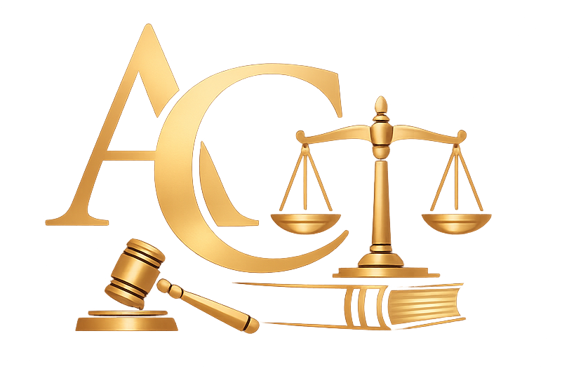 Advocate Archana Chikorde legal advisor logo icon featuring AC initials with justice balance scale, law book, and gavel symbol representing professional legal services, law, justice, and trusted legal guidance